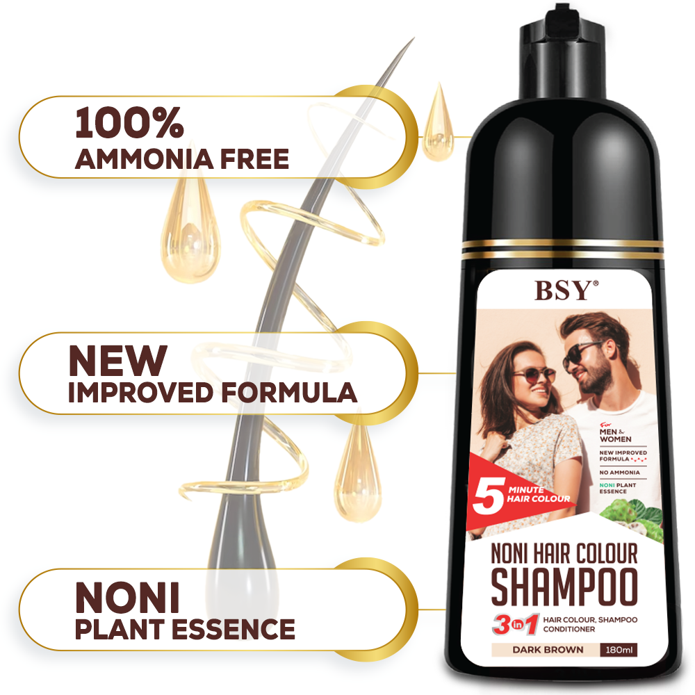 BSY Noni Dark Brown Hair colour shampoo -6 fl oz | No Ammonia | 3 in 1 - Hair Dye Shampoo, Conditioner for women | Noni Fruit Hair Dye for Men | 5 Minutes Hair Color
